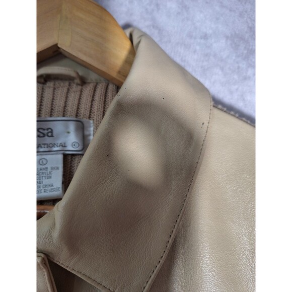 LISA INTERNATIONAL Lamb Skin Leather Sweater Vest Women's L Beige Button Up Y2K - Picture 6 of 9